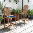 thumbnail image 2 of GZXS Acacia Wood Barstools Set of 2, Outdoor Patio Chairs with Slatted Back and Armrests for Deck, Balcony or Backyard (Natural Stained), 2 of 10