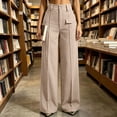 thumbnail image 4 of VBVC Women's Corduroy High Waisted Trousers , Work Wide Leg Pants For Women , Ladies' Double Button Slacks with Pockets, Khaki , S-3XL, 4 of 9