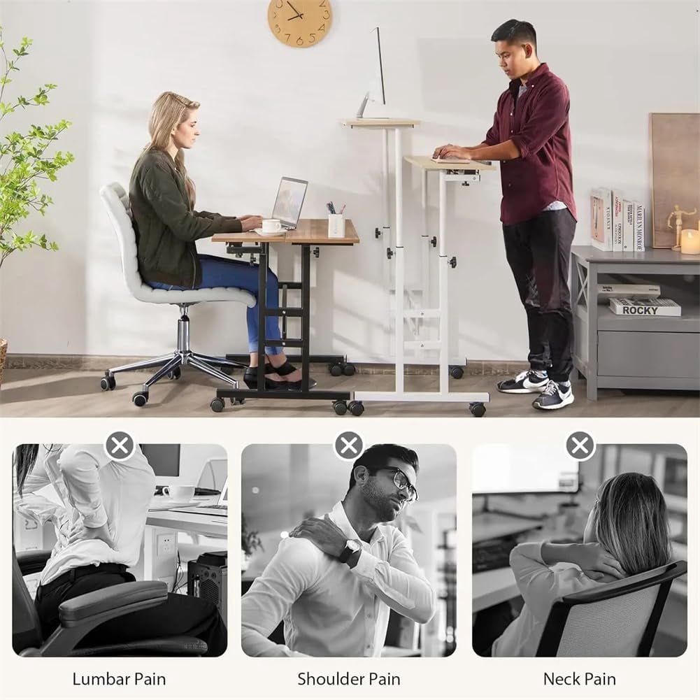 BouPower Mobile Laptop Sit-Stand Desk, Height Adjustable Standing Tiltable Top Desk, 31.5 Inch Stand Up Computer Table for Home Office, Small Rolling Table for Small Space