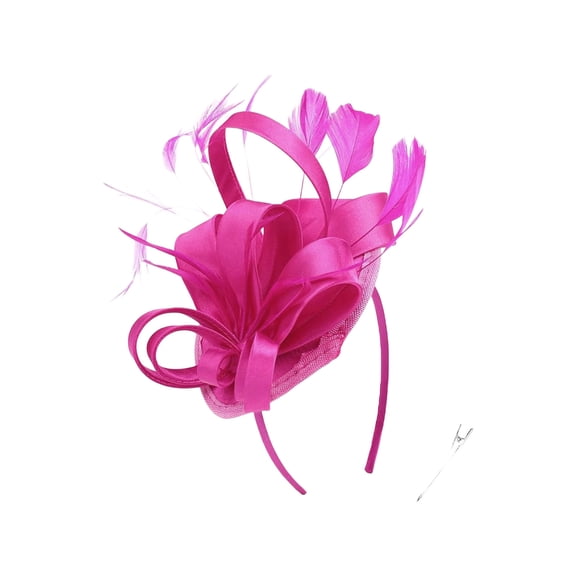Hot Pink Fascinator Headband Vintage Flower Fascinator Hat for Women for Weddings Tea Party with Feathers Mesh Clip