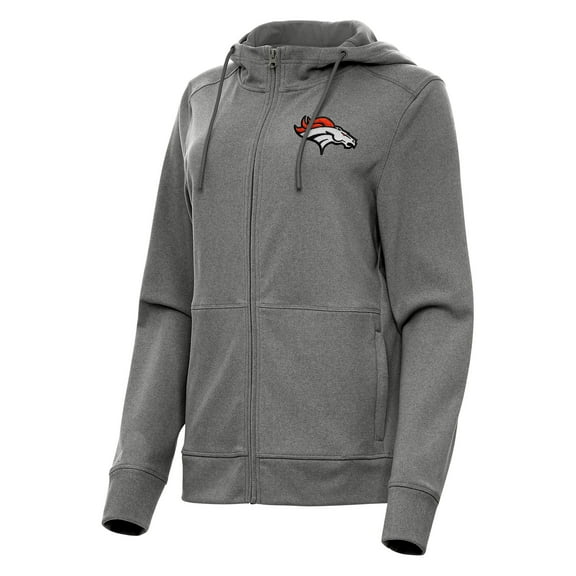 Women's Antigua Heather Charcoal Denver Broncos Seeker Full-Zip Hoodie Jacket