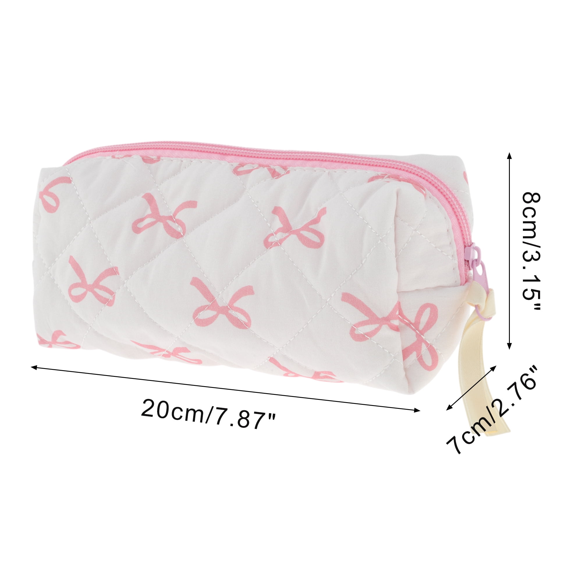 Unique Bargains 1 Pc Bow Pattern Makeup Bag for Travel with Zipper White, Pink