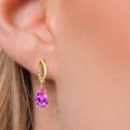 thumbnail image 3 of Gem Stone King 14K Yellow Gold Pink Created Sapphire and Lab Grown Diamond Earrings for Women | 2.01 Cttw | Gemstone September Birthstone | Pear Shape 8X5MM, 3 of 6