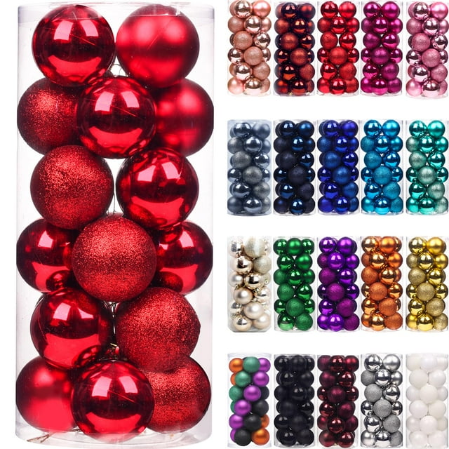 Emopeak 24 Piezas Adornos De Bolas De Navidad Para Árbol De Navidad - Decoraciones De Árbol De Navidad Inastillables Bola Colgante Para Decoración De Fiestas De Bodas (Rojo 2.5"-6.2Cm)