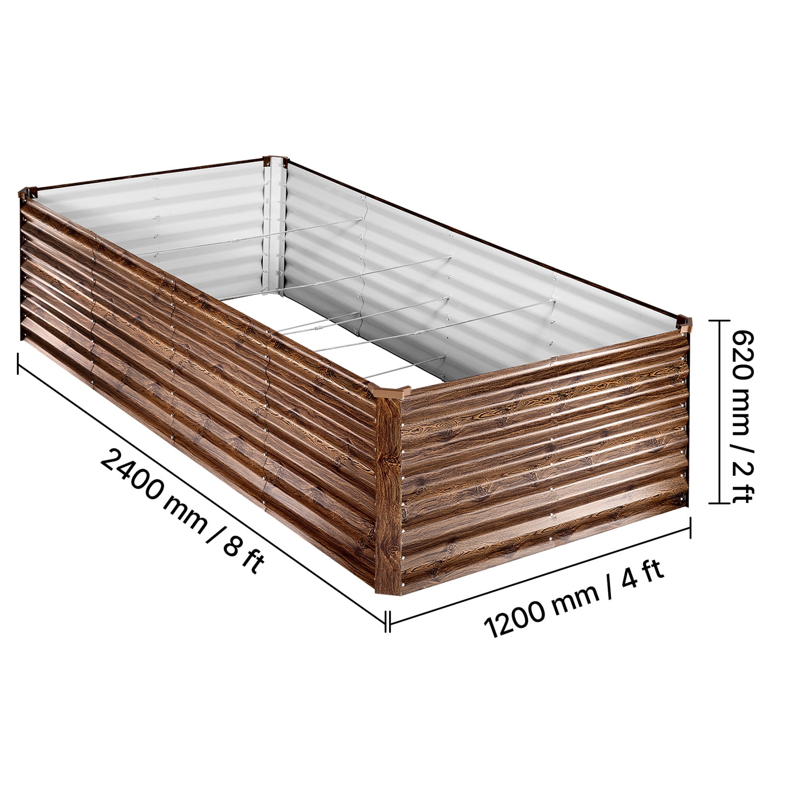 VEVOR Galvanized Raised Garden Bed, 8 x 4 x 2 ft, Rectangular Metal Planter Box Kit Outdoor, Bottomless Elevated Planting Box with Gloves, Alu-Zinc, for Growing Flowers Vegetables, Deep Wood Grain
