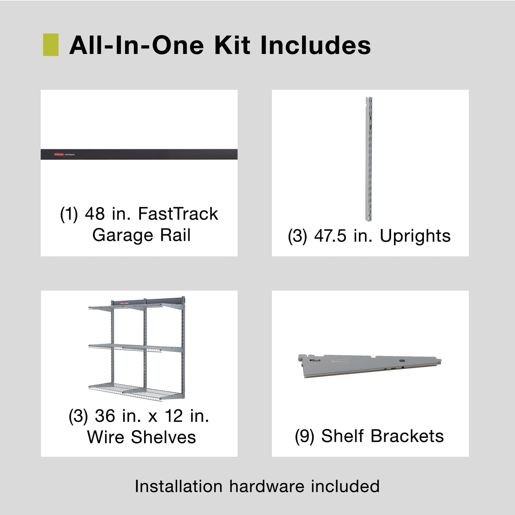 (2 pack) Rubbermaid Garage FastTrack 36" x 12" Shelf Kit, 3-Shelves, Black