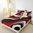 thumbnail image 4 of Manfei Black Red Gray Stripes Twin Sheet Sets 3pcs, Contemporary Abstract Twin Fitted Sheet, Wave Lines Flat Sheet, Breathable Home Decor, 4 of 7