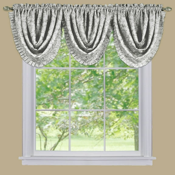 3 Pc. Royal Albert Damask Blackout Rod Pocket Window Valances - Silver/Light Gray