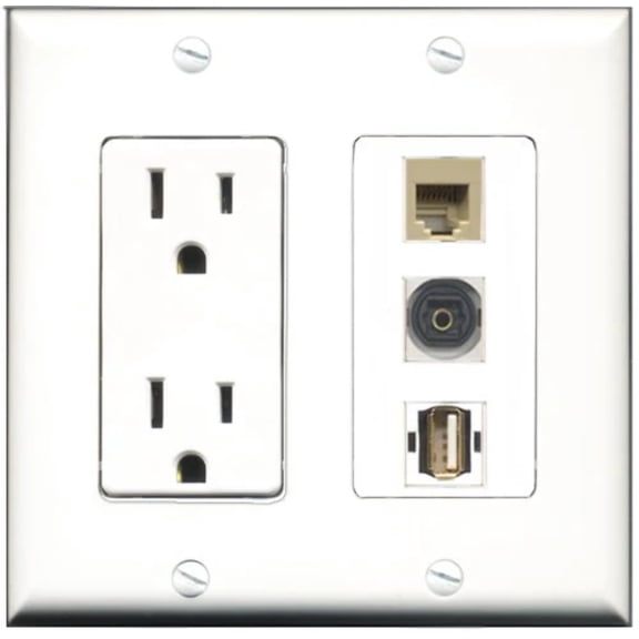 RiteAV - 15 Amp Power Outlet 1 Port USB A-A 1 Port Phone Beige 1 Port Toslink Decorative Wall Plate