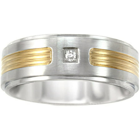 Men's Stainless Steel Diamond Accent Two-Tone Ring, 8mm - Walmart.com