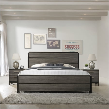 JERFIT Modern Queen Bedroom Set with Nightstands Antique Gray Wood 3-Piece Bedroom Furniture Suite for Contemporary Home Decor