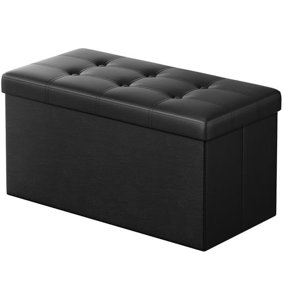 30 Inches Folding Storage Ottoman Bench, Faux Leather Storage Chest, Ottoman Foot Rest Stool, End of Bed Bench, 440 lb Max Load (Black, 30"L x 15"W x 15"H)