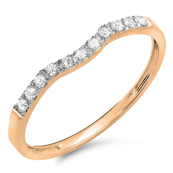 0.15 Carat (ctw) 10K Rose Gold Round Cut Diamond Ladies Anniversary Wedding Stackable Contour Guard Band