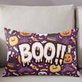 thumbnail image 3 of Purple Halloween Throw Pillow Cover 20 x 26 Inch Decorative Pillow Cover Cute Ghost Pumpkin Skull Bat Wizard Hat Lumbar Pillowcase Seasonal Rectangle Cushion Case for Couch Sofa Bed Living Room, 3 of 7