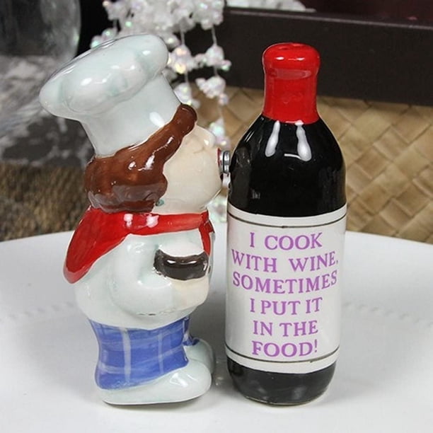 Chef Kissing Wine Bottle Salt and Pepper Shakers Set
