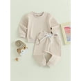thumbnail image 3 of Loicainy Baby Toddler Boy Girl 2 Piece Fall Outfit 6 12 18 24 Months 2T 3T Solid Color Long Sleeve Sweatshirt and Elastic Pants for Infant Spring Clothes Set, 3 of 9