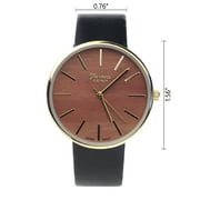 Unisex Geneva Stainless Steel Back Wood-Look Dial Black Faux Leather Strap Watch