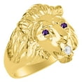 thumbnail image 4 of RYLOS Lion Head Ring with Gemstone Eyes & Diamond Mouth – Fun Designer Rings in Yellow Gold Plated Silver Amethyst Size 8, 4 of 8