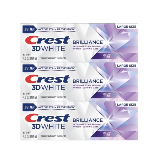 Crest 3D White Brilliance Pasta de dientes blanqueadora de menta vibrante, 4.1 onzas (paquete de 3) (el embalaje puede variar)