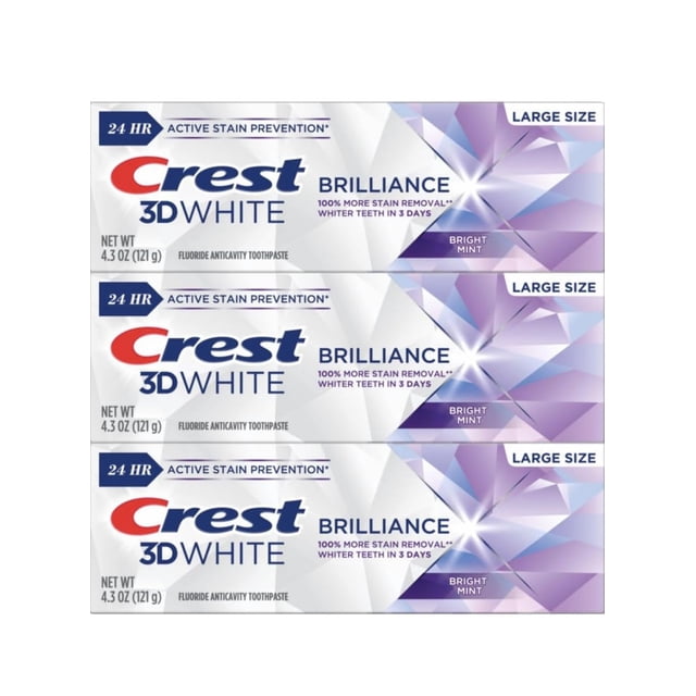 Crest 3D White Brilliance Pasta de dientes blanqueadora de menta vibrante, 4.1 onzas (paquete de 3) (el embalaje puede variar)
