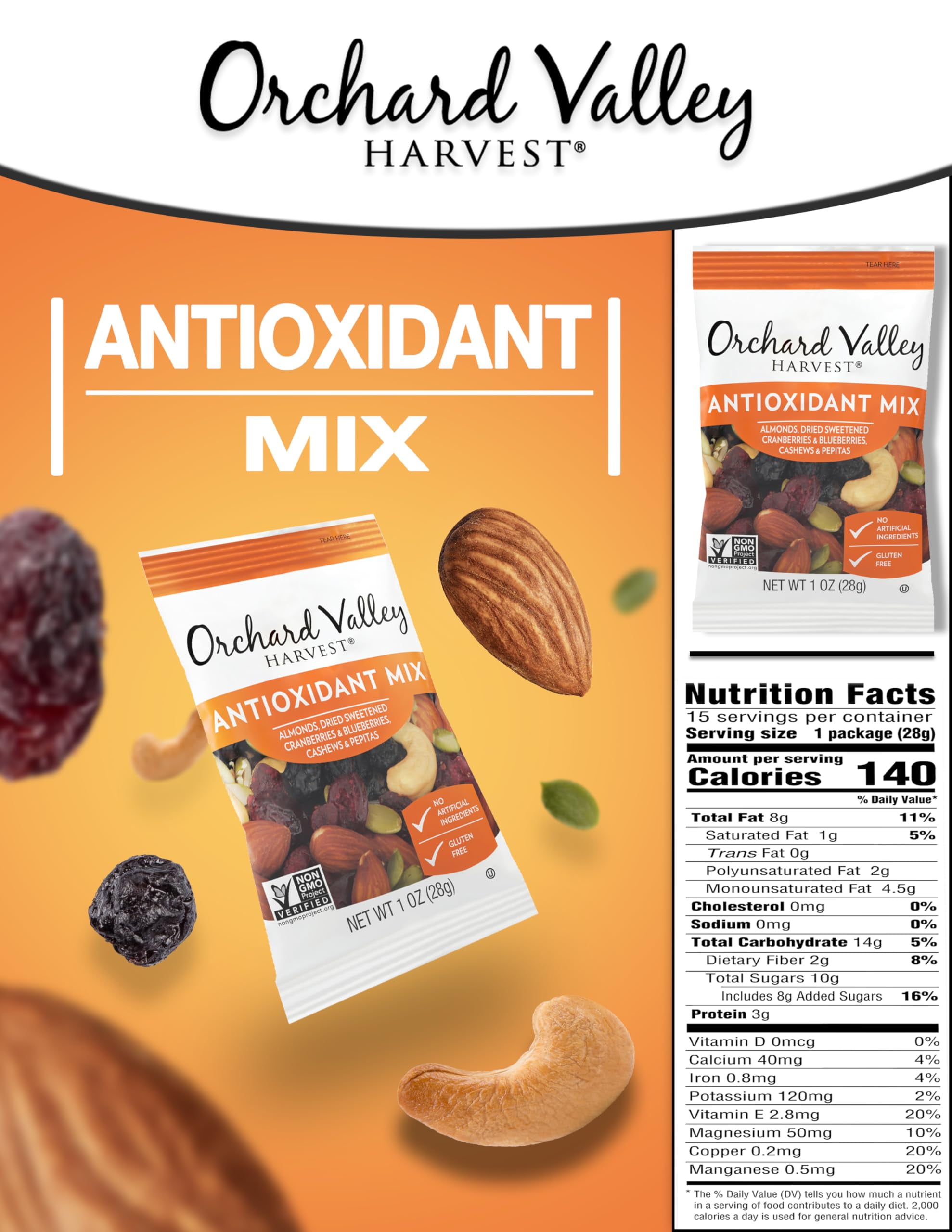 Orchard Valley Harvest Antioxidant Mix, 1 Oz, 15 Ct, Back to School Snacks