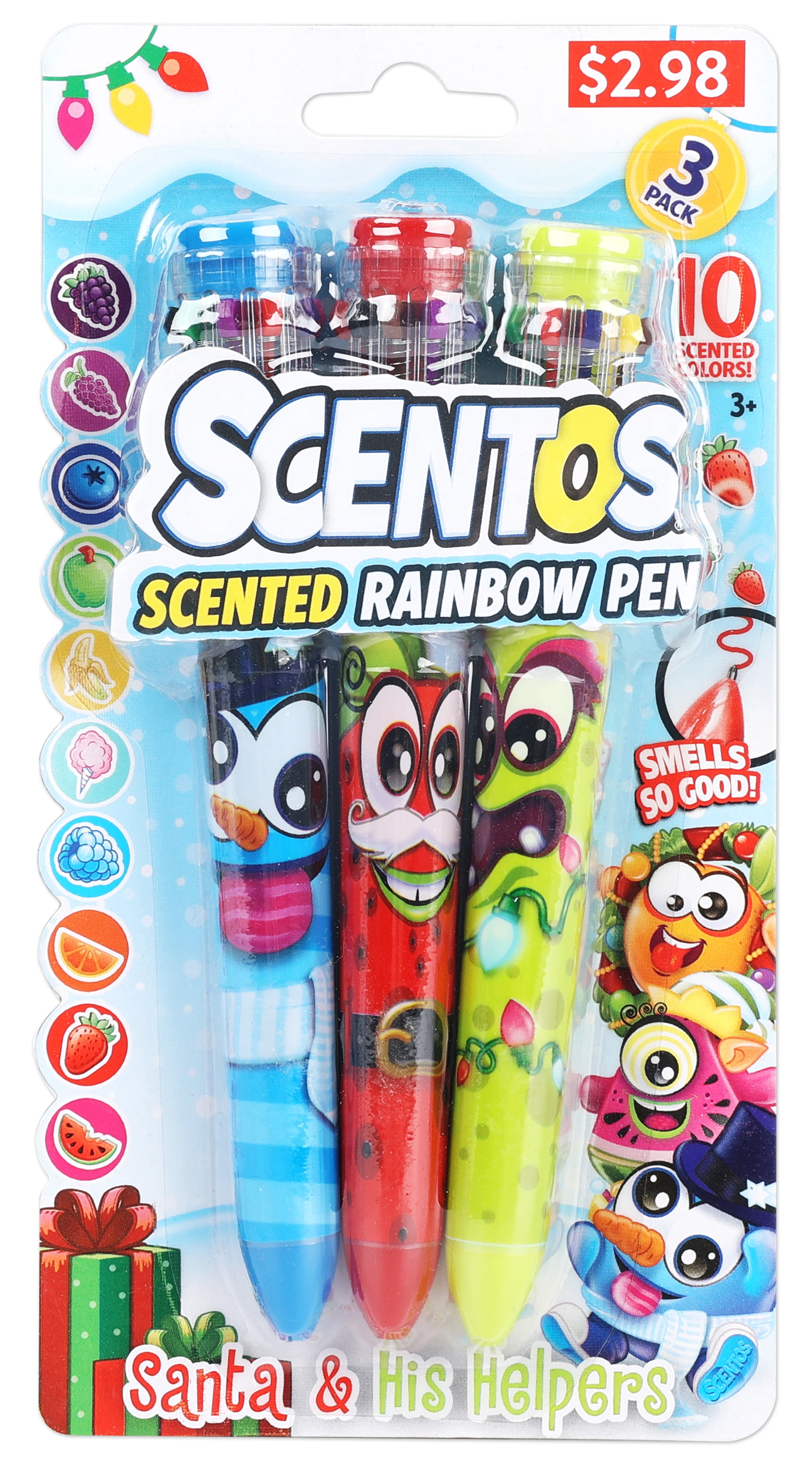 Scentos Fruity Scented 3ct Assorted Christmas 10 Color Pens - Great Stocking Stuffer - 3+