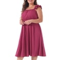 thumbnail image 2 of DARING DIVA Plus Size Ruffle Cap Sleeve Shirred Waist A Line Dress 3X Hot Pink, 2 of 6