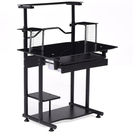 Pemberly Row Tempered Glass Computer Desk In Black Walmart