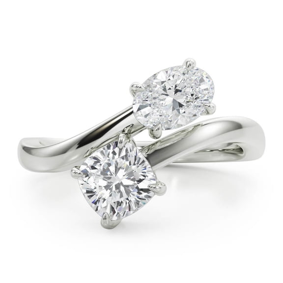 Lina Jewelry Cushion Cut Bypass Engagement Ring for Her - 2.02 Ct Two Stone Toi Et Moi Wedding Ring - Moissanite - 14K White Gold Plated - Perfect Gift for Proposal or Anniversary