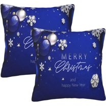 Pillow Covers Christmas Blue Ball Fir Branch Snowflake Set of 2 Pillowcases Square Cushion Cover Throw Pillows Case Decorative for Sofa Couch Home Bedroom Chair Car Indoor Outdoor 18x18 Inches
