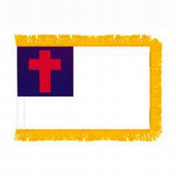 Annin Flagmakers 91900 3 ft. x 5 ft. Indoor and Parade Colonial Nyl-Glo Christian Flag with Fringe All Sewn Design