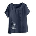 thumbnail image 3 of UPPADA Under 10 Linen Shirts for Women Casual Loose Fit Summer Tops Floral Print Crew Neck Buttons Shirts Short Sleeve Trendy Blouses Plus Size Tunic Blouse Loose Fit Baggy Daisy Blouses Navy,XXXL, 3 of 4