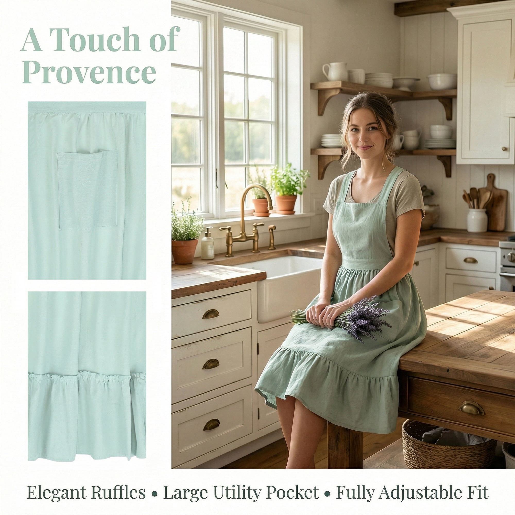 Unique Bargains Aprons for Women with Pockets Kitchen Apron Extra Long Waist Blue