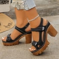 thumbnail image 3 of Women's Heeled Sandals Peep Toe Hook and Loop Summer Slingback Heels Platform Lug Sole Comfy Arch Support Casual Beach Shoes Black Size 7.5, 3 of 6