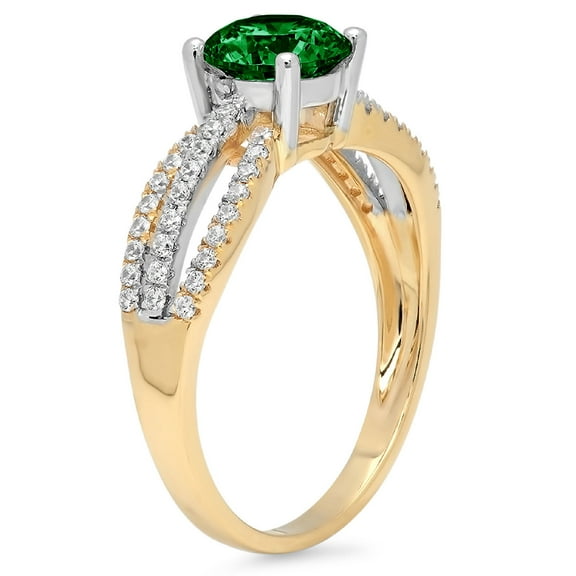 1.27 ct Round Cut Simulated Emerald Solitaire with Accents Engagement Ring for Women in 18K Yellow/White Gold