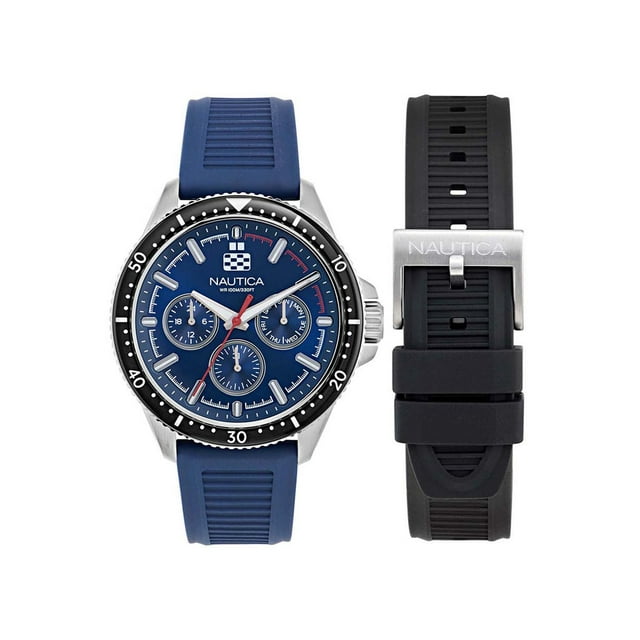 Reloj Nautica Box Set Nct Windrose Multi Caratula Azul y Brazalete Azul o Negra Caja 46mm NAPWRF409