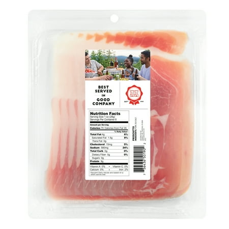 Del Duca, Dry Cured Prosciutto, Sliced Pork Deli Meat, 6 oz Plastic Tray, Serving Size 1 oz, 9 Grams of Protein per Serving