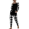 thumbnail image 2 of Gvmfive Women 2 Pcs Pajama Set Plaid Long Sleeve Sleepwear Tops and Pants, 2 of 7