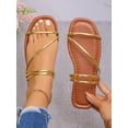 thumbnail image 5 of Willtoo Women's Metallic Strappy Flat Sandals Open Toe Slip on Vacation Dressy Slide Sandals, 5 of 5