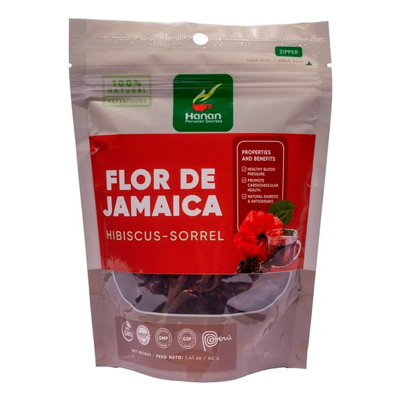 HANAN PERUVIAN SECRETS Jamaica Flower or Hibiscus|100% Hibiscus-Sorrel/Flor de Jamaica|Traditionally Used to Maintain Healthy Cholesterol, Liver Cleanser, Relieve Sore Throat-1.41 oz / 40g-Pack of 6