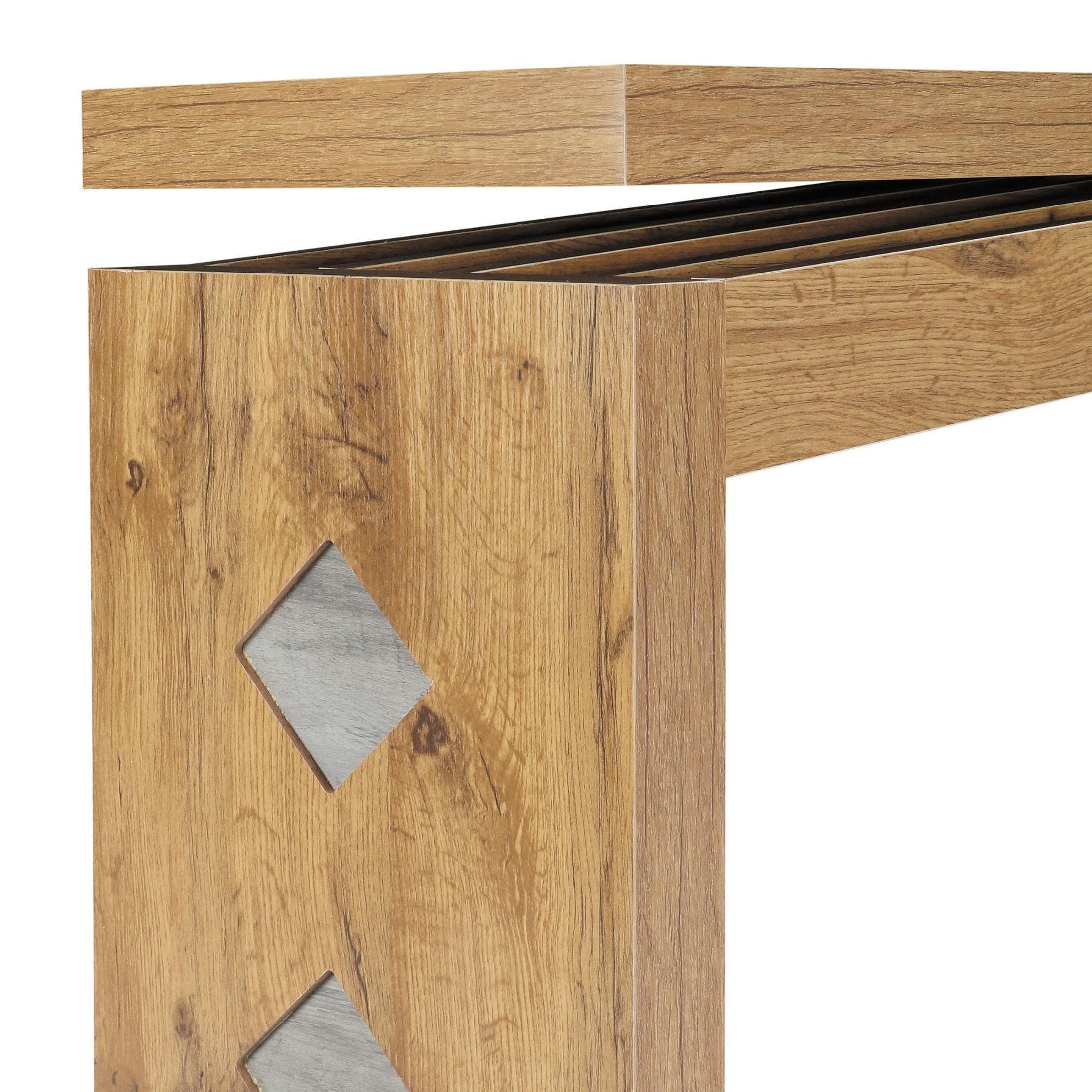 GDF Studio 62.2" Modern Console Table with Curved Apron & Geometric Inlay, Narrow Entryway Design, Natural