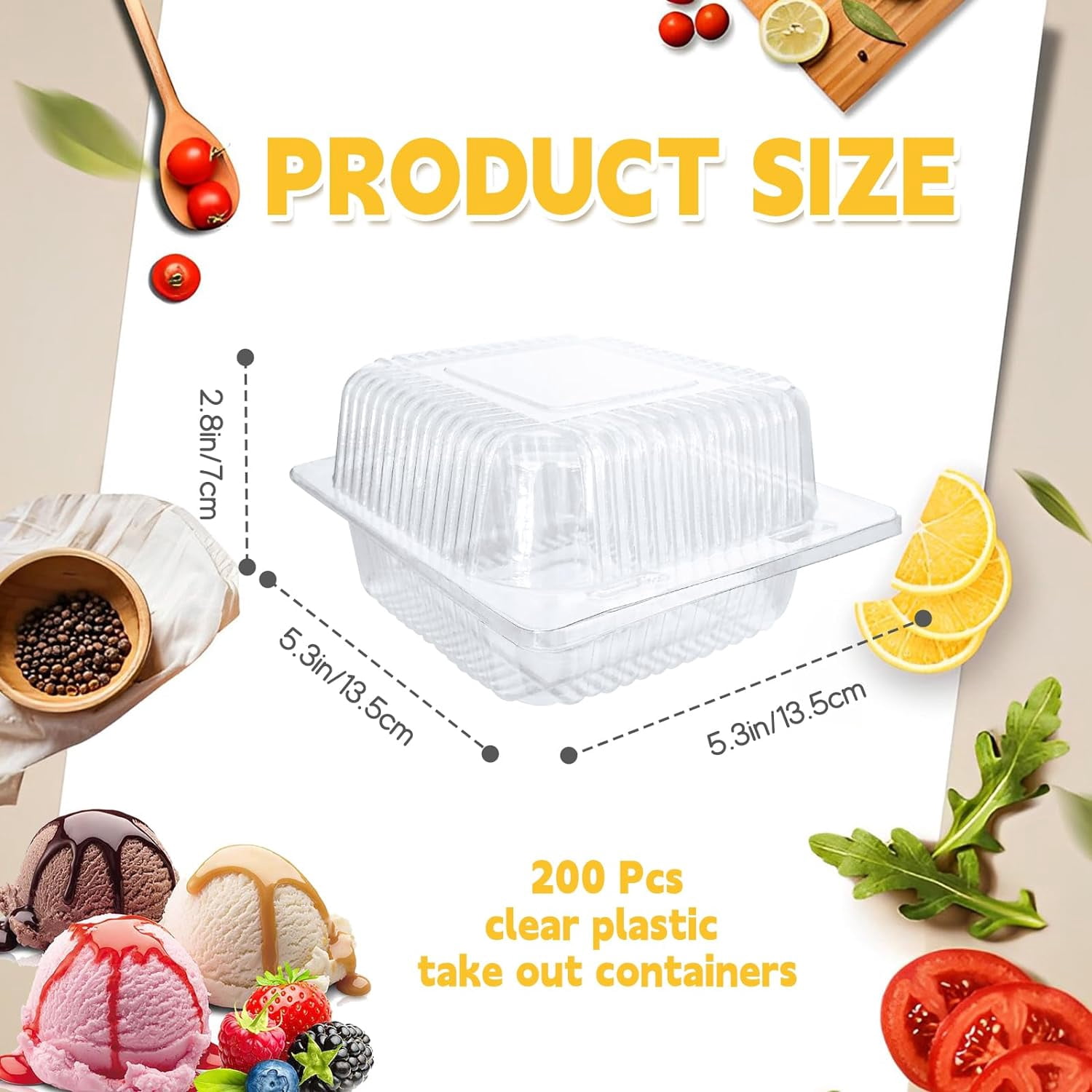 Clear Plastic Square Hinged Food Container,Disposable Plastic To Go Containers with Clear Lids,Cake Slice Containers Clamshell Takeout Tray for Pastry,Salad,Dessert