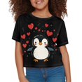 thumbnail image 3 of Uourmeti Kids Penguin Crop Tops 10-12Y Girls Short Sports T-Shirt Trendy Loose Crew Neck Pullover Summer Short Sleeve Top, 3 of 6