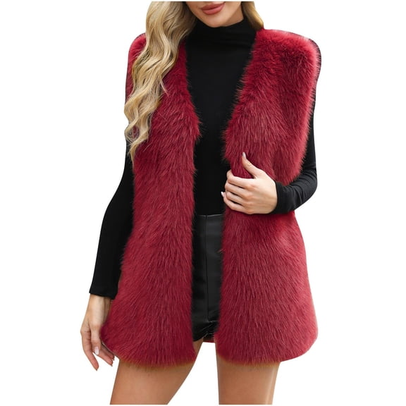 Women's Faux Fur Vest Winter Warm Sleeveless Coat Jacket Plus Size Fashion Casual Fuzzy Outerwear Waistcoat