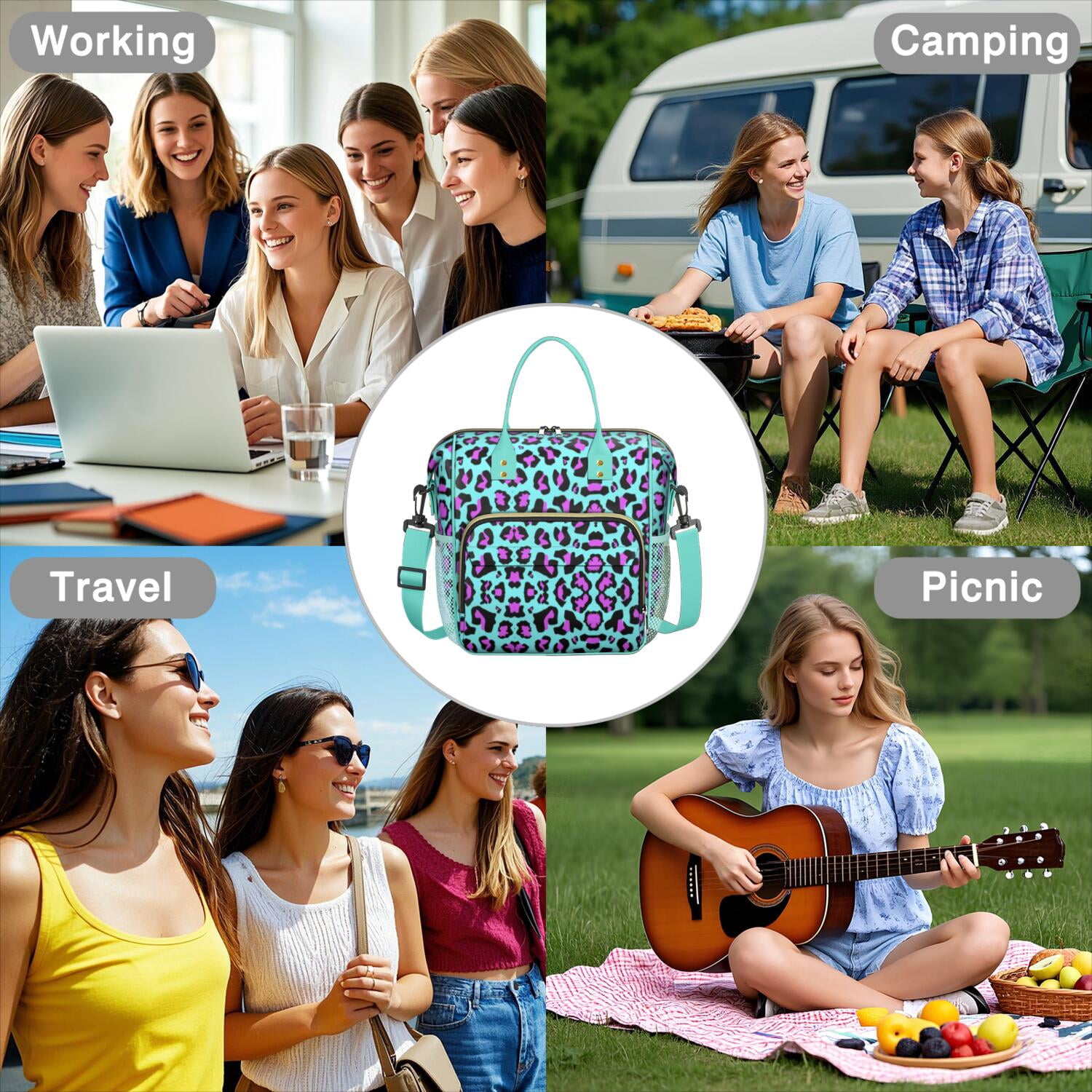 Cute Leopard Spots Insulated Lunch Bag – Reusable Cheetah Pattern Cooler Tote for Women, Leakproof Dual Compartment Design for Work, Travel