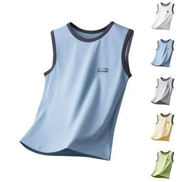 HAOTAGS Tank Tops for Boys, Summer Cotton Crew Neck Solid Color Fashionable Kids Sports Camisole Sky Blue 6 T