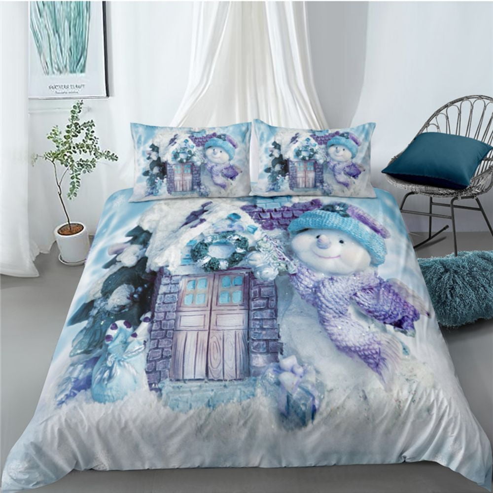 Deers Christmas Trees Santa Claus Snowman Holiday Soft Bed Bedding Set