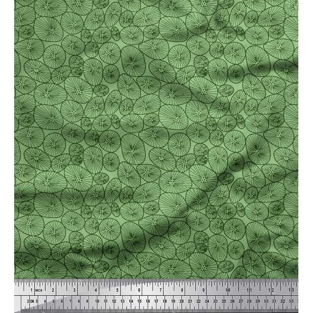 Soimoi Green Poly Georgette Fabric Lotus Leaves Print Fabric by Yard 52 Inch Wide