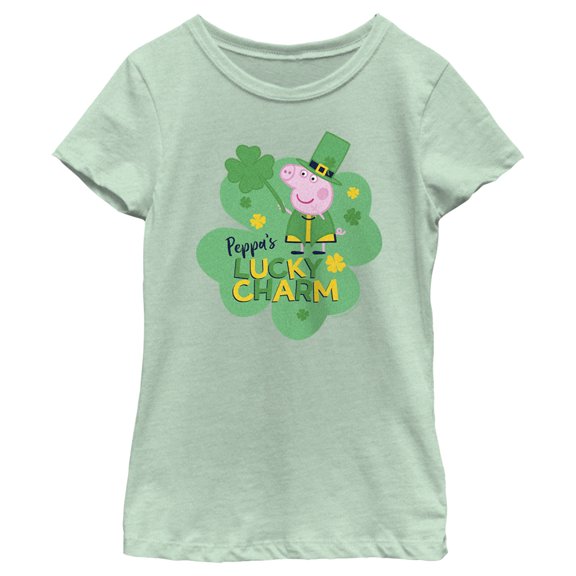 Girl's Peppa Pig St. Patrick's Day Lucky Charm Graphic T-Shirt