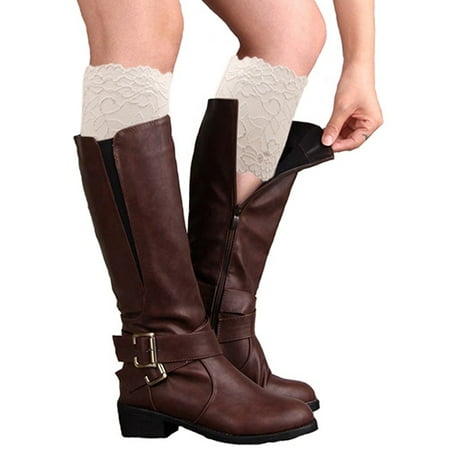 

harmtty Women Girls Stretch Flower Lace Trim Boot Cuffs Leg Warmers Top Socks White